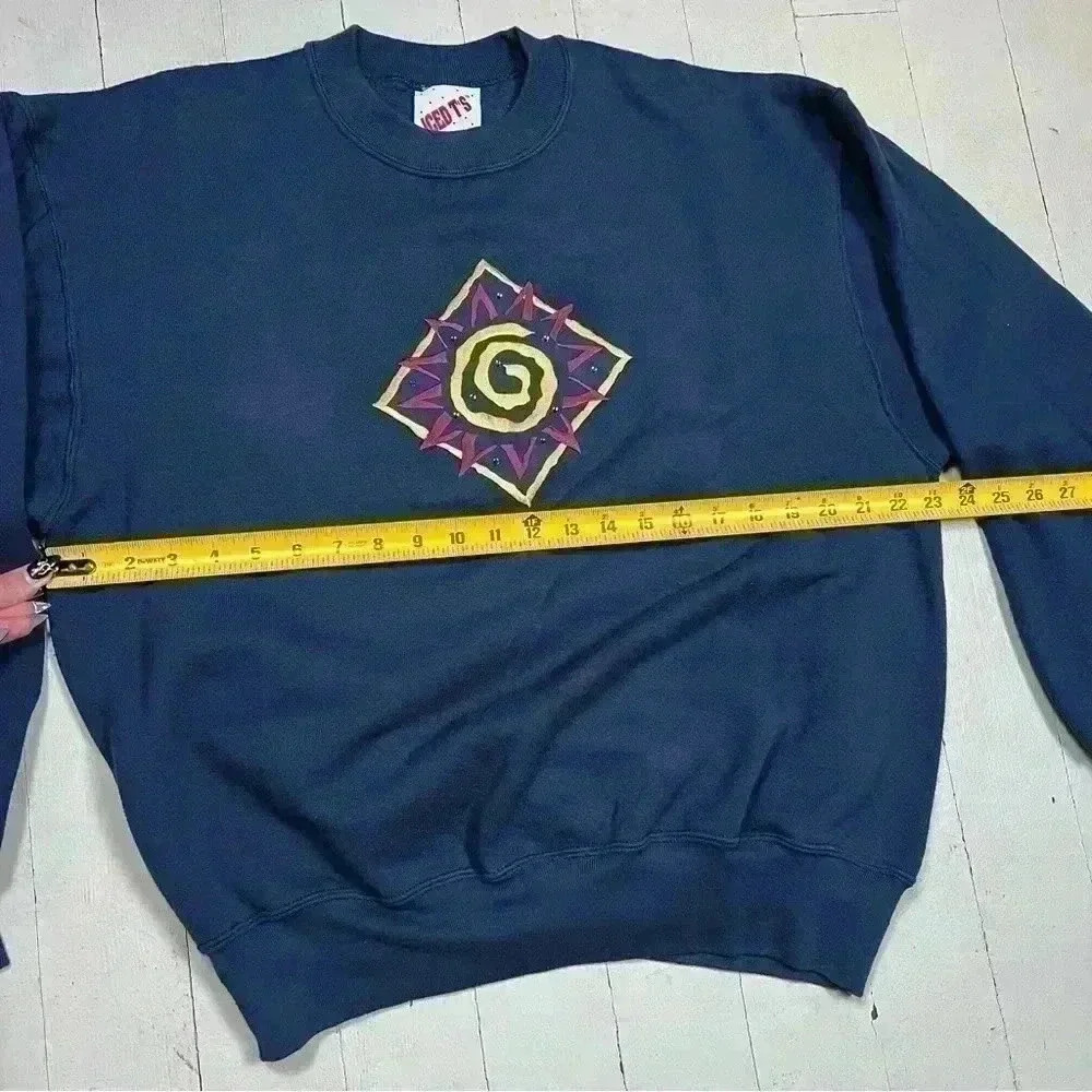 Vintage 90s Navy Sun Iced T’s Embellished and‎ Embroidered  Crewneck Sweatshirt - Picture 9 of 11